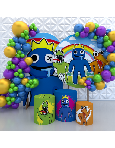 Kit Festa Prata Painel + Display Rainbow Friends Babão Azul