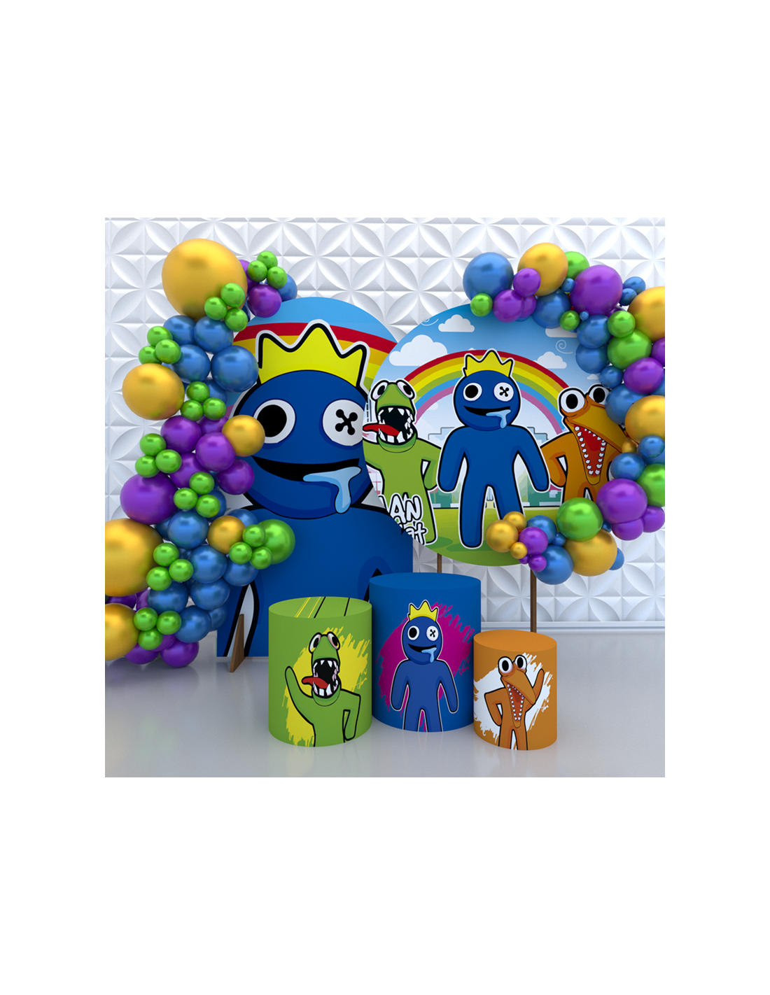 Kit Ouro Painel + Display + Fita Rainbow Friends Babão Azul
