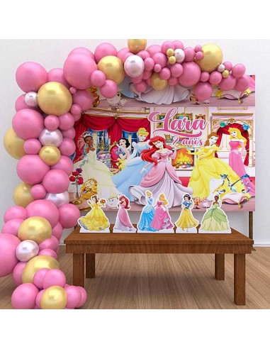 Kit Decoração de Aniversário Personalizado Princesas Disney (Ouro)