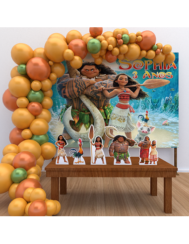 Kit Decoração de Aniversário Personalizado Moana (Ouro)