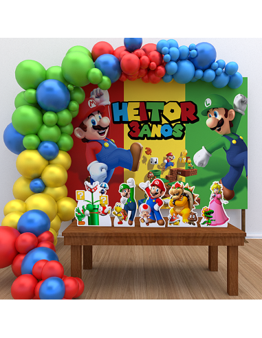 Kit Decoração de Aniversário Personalizado Super Mario (Ouro)