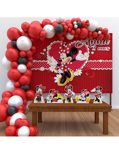 Kit Decoração de Aniversário Personalizado Minnie Vermelha (Ouro)
