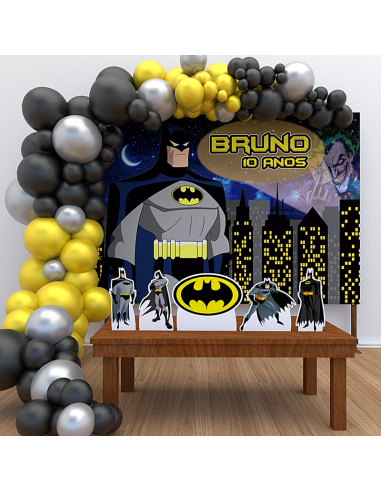 Kit Decoração de Aniversário Personalizado Batman (Ouro)
