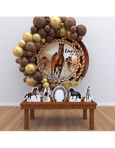 Kit Decoração Painel Redondo + Displays Personalizado Cavalo Arras