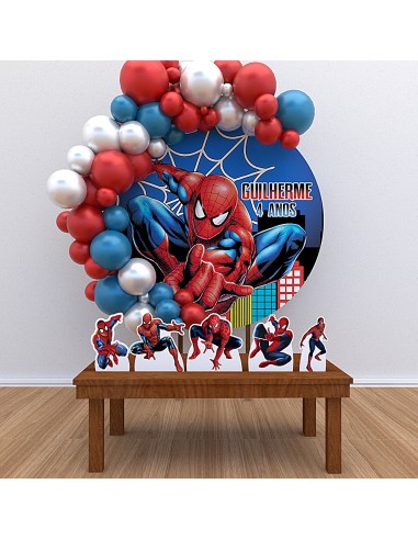 Kit Decoração Painel Redondo + Displays Personalizado Homem Aranha
