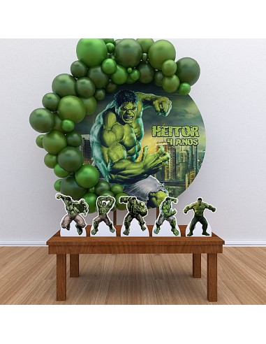 Kit Decoração Painel Redondo + Displays Personalizado Hulk