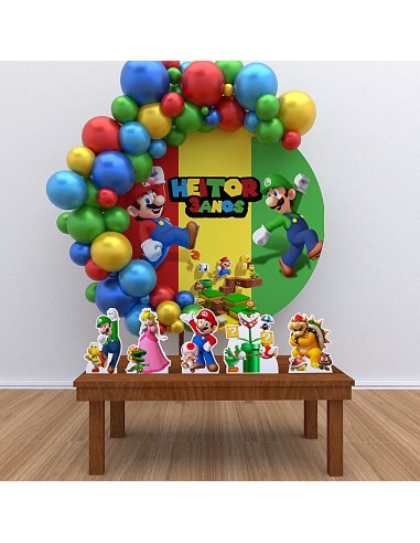 Kit Decoração Painel Redondo + Displays Personalizado Mario Bros