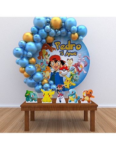 Kit Decoração Painel Redondo + Displays Personalizado Pokémon