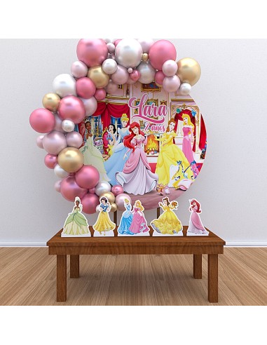 Kit Decoração Painel Redondo + Displays Personalizado Princesas