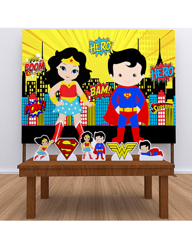 Kit Festa Superman e Mulher Maravilha Cute (Prata)