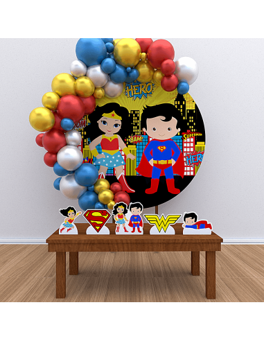 Kit Festa Redondo Superman e Mulher Maravilha Cute