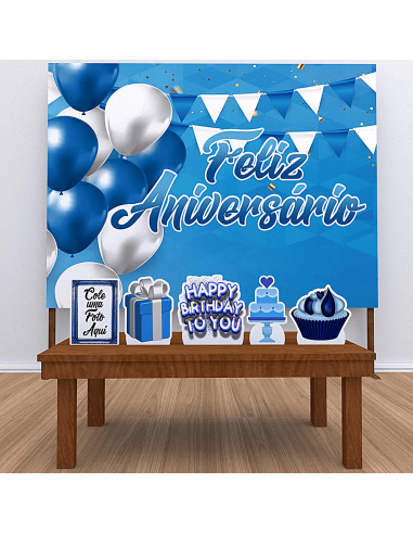 Kit Festa Aniversário Parabéns Azul Menino (Prata)